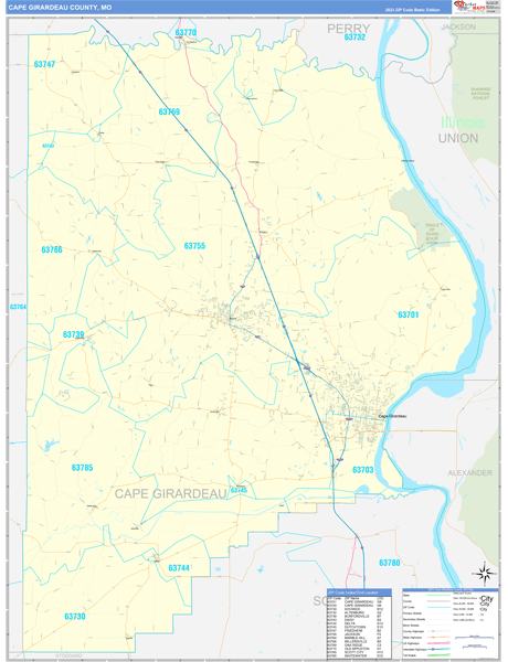 Cape Girardeau County, MO Wall Map Basic Style